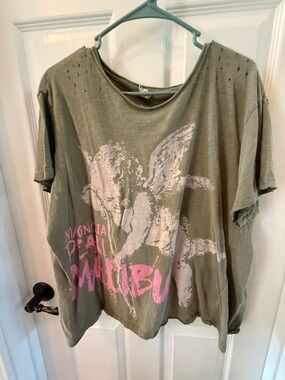 MP Olive Green Graphic Women's Tee with Pink Accent